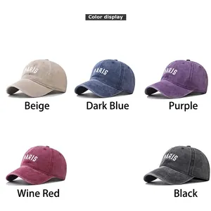 Washed cotton baseball cap with Paris embroidery available in five vintage colors