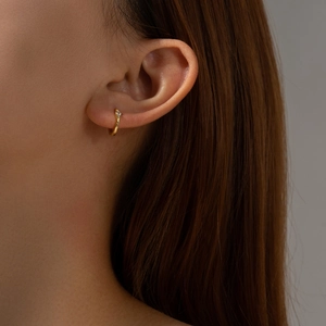 Minimalist gold S925 sterling silver hoop earring with a tiny sparkling zircon stone