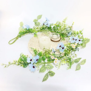 110cm artificial flower vine with light blue blossoms and green leaves for wedding decor