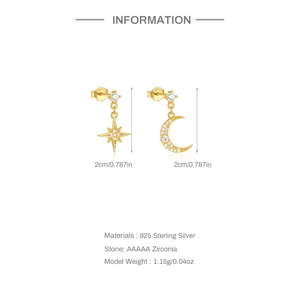 Detail specifications of S925 sterling silver star and moon earrings with zirconia