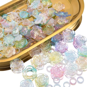 Colorful Aurora Acrylic Beads Mixed Butterfly Rose Flower Shapes DIY Jewelry Crafting Accessories Phone Case Decor