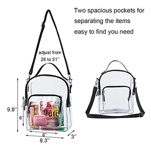 Clear PVC crossbody backpack with adjustable strap and two storage pockets