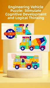 Close-up of wooden vehicle puzzles featuring colorful numbered pieces for kids' learning