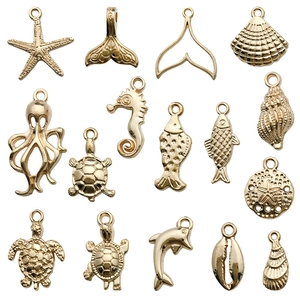 Lot de 14 pendentifs animaux marins dorés avec étoile de mer et hippocampe pour bijoux