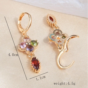 Fashion colorful zircon teardrop earrings in gold finish with 4.0cm length dimensions