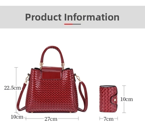 Detailed size specifications for red woven texture handbag and small round coin purse set