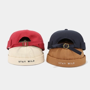 Vintage Cotton Canvas Miki Hat Brimless Docker Cap With Letter Embroidery Adjustable Streetwear For Men Women