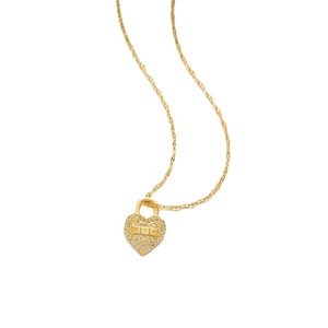 Luxurious gold stainless steel heart lock necklace with 520 engraving and small diamonds