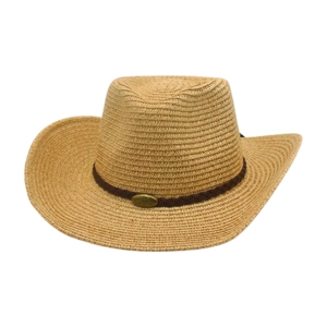 Chapeau de cowboy en paille chic avec boucle en métal vintage et bandeau en cuir pour la plage