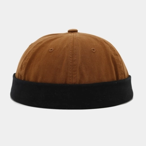 Fashionable two-tone cotton docker cap with brown and black patchwork design