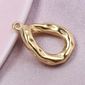 Golden 304 stainless steel teardrop pendant with hammered texture for DIY jewelry