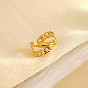 Anello a doppia fascia traforata maglia cubana in acciaio inossidabile oro 18k
