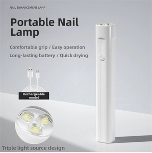 Detailed close-up of three LED light sources on a portable white handheld nail curing lamp