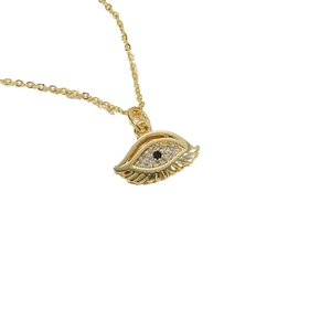 Evil eye pendant necklace in 14K gold plated copper with sparkling zircon stones