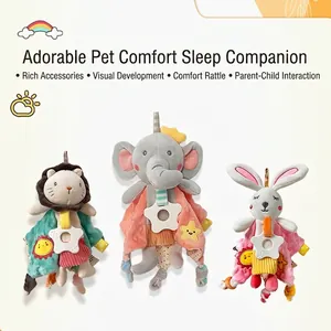 Baby Security Blanket Plush Soothing Towel With Star Silicone Teether Rattle Crinkle Paper Sensory Tags For Infants