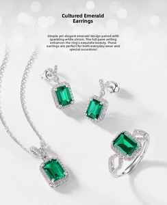 Detailed macro view of S925 sterling silver jewelry set with emerald cut gemstones