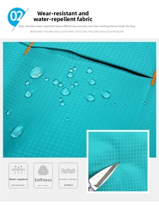 Detail of waterproof and scratch-resistant fabric on the large capacity hiking backpack