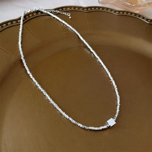Silver crushed nugget necklace with square pendant on elegant vintage gold plate