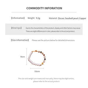 Dimensions détaillées du bracelet en perles avec pendentif coeur, zircon et cuivre