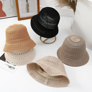 Women hollow knit bucket hat in various colors for sun protection and summer vacations