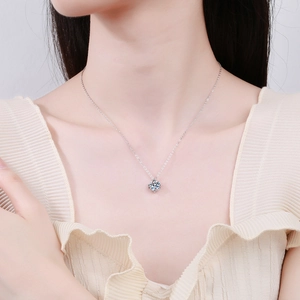 Elegant S925 sterling silver moissanite pendant necklace on model's neckline