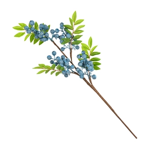 Artificial blueberry stem with lush blue berries and green leaves for Christmas decor