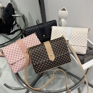 Women Retro Monogram Print PU Leather Crossbody Bag Small Square Shoulder Purse With Magnetic Buckle And Metal Hardware