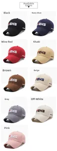 Detailed grid view of cotton baseball caps with FBKS embroidery in nine classic colors
