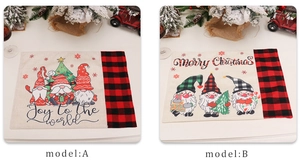 Christmas table mats with gnome designs and Joy to the world holiday greetings