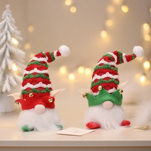 Christmas Gnome Elf Doll Glowing LED Light Up Knitted Plush Hanging Ornament Holiday Home Decor Faceless Forest Man With Bells