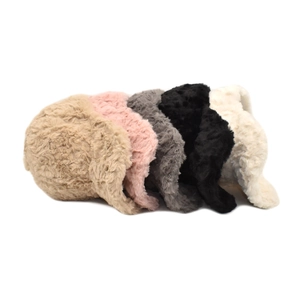 Detailed texture showing soft plush faux fur in five colors for winter baseball caps