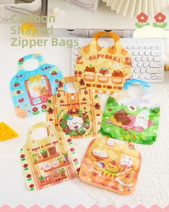 Detailed view of translucent cartoon zipper bags for cookies with shaped handles