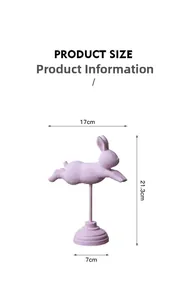 Tableau des tailles détaillé pour la statue de lapin rose nordique, hauteur 21,3 cm, 17 cm