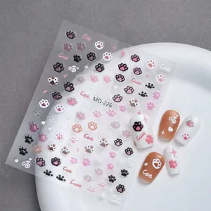 3D embossed nail stickers featuring cute cat paw designs in pink and black MO-226