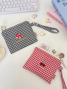 Süße bestickte Canvas-Taschen mit Karo-Muster für Kosmetik und kleine Accessoires