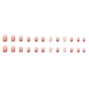 24pcs short square ombre pink press-on nails with silver glitter finish on white background