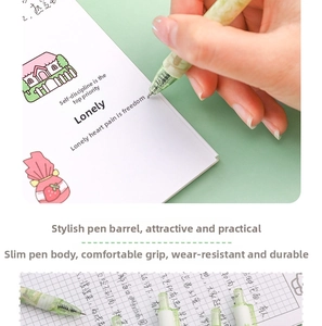 Detail of light green floral retractable gel pens with non-slip grip for students