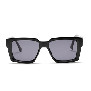 Classic square frame black sunglasses with dark grey lenses for men in a frontal view