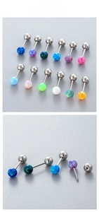 Detail of 4mm opal stone titanium steel stud earrings showing screw thread closure