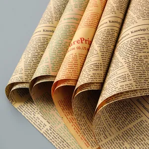 Macro detail of vintage English newspaper wrapping paper for flower bouquets and gifts