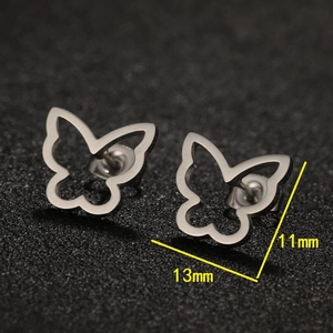 Pair of minimalist silver hollow butterfly stud earrings with 13mm size dimensions