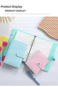 Detailed view of macaron PU leather budget binder with six-ring metal binder and interior slots