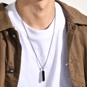 Minimalist geometric stainless steel rectangular pendant necklace for men