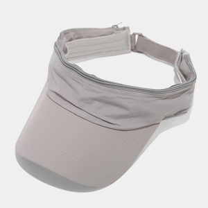Detail of light grey quick-dry sun hat with zipper top and adjustable plastic buckle