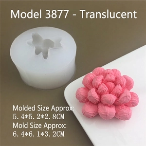 Detail view of 3D cactus silicone mold and pink succulent candle product size comparison