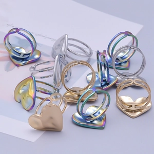 Minimalist adjustable 304 stainless steel heart rings in gold, silver, and iridescent finishes