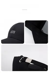 Detail view of FEWK embroidery patch, inner stitching, and adjustable metal buckle on cap