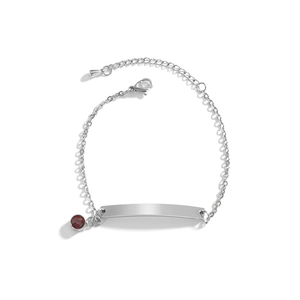 Bracciale in acciaio inossidabile argento con ciondolo gemma rossa e piastra curva incidibile