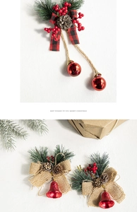 Detailed Christmas hanging ornament with pine cones, red bells and green pine needles