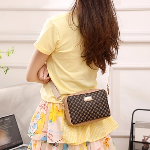 Vintage brown geometric pattern crossbody camera bag for women with adjustable strap